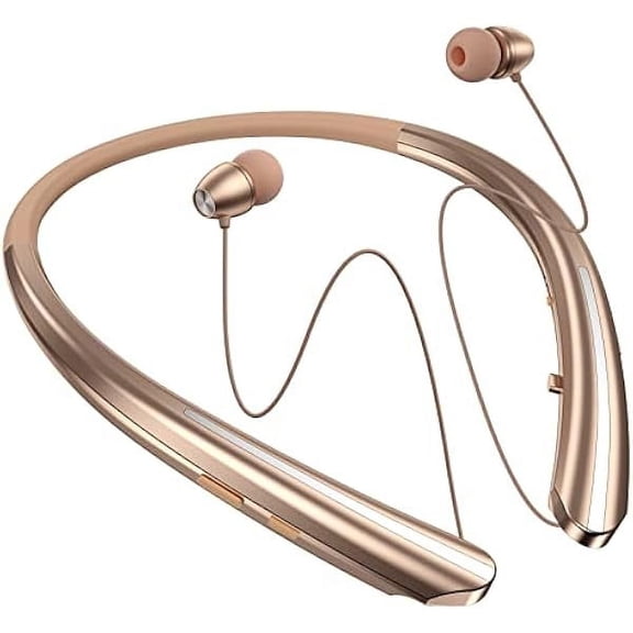 Retractable Neckband Bluetooth Headphones, Wireless Stereo Earbuds with Mic, Bluetooth Headset Noise Cancelling, Vibration Alerts, IPX5 Sweatproof, Sports, Workouts & Driving (Rose)