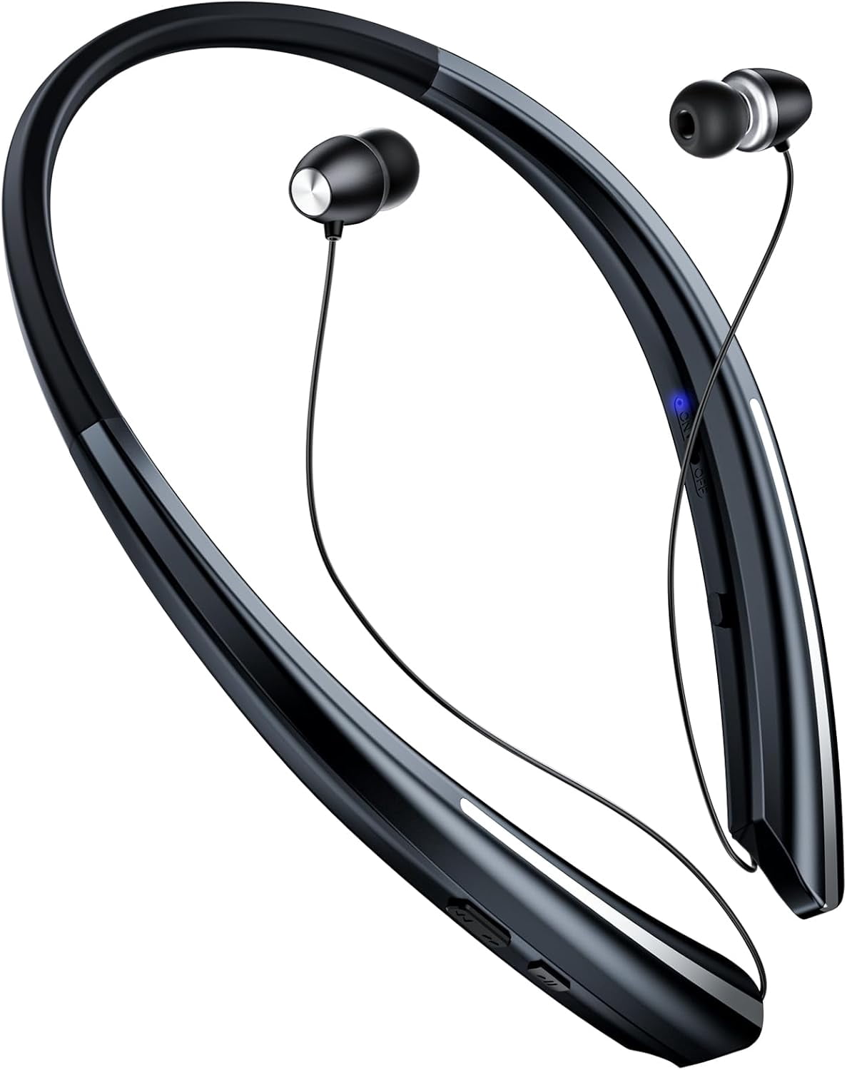 Retractable Neckband Bluetooth Headphones, Wireless Stereo Earbuds with Mic, Bluetooth Headset Noise Cancelling, Vibration Alerts, IPX5 Sweatproof, Sports, Workouts & Driving (Black)