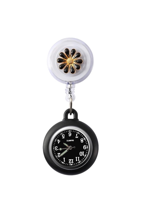 Retractable Nurse Fob Watch, Luminous Clip-on Hanging Lapel Pocket Watches with Cute Flower Pattern, Pointer Glow in Dark for Nurses Doctors Paramedics