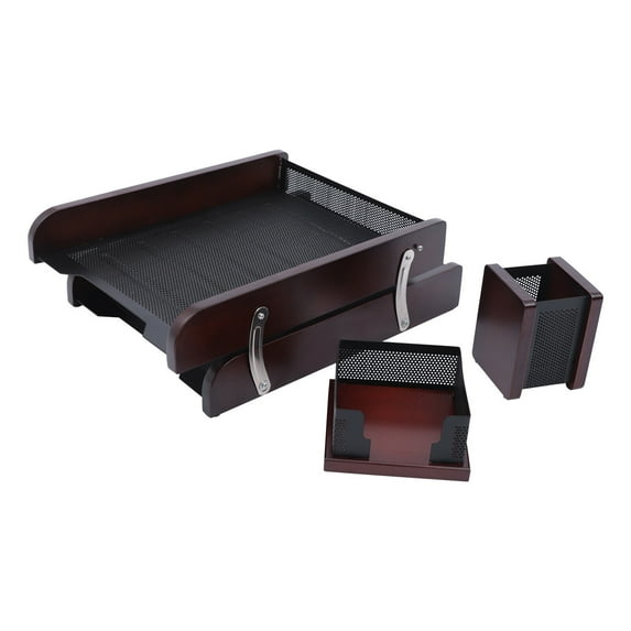 Retractable Office Desk Orgarnizer Set, 2 Tier Metal Mesh Document File Pens Storage Orgarnization Drawers with Note Box and Pen Holder Office Supplies Black