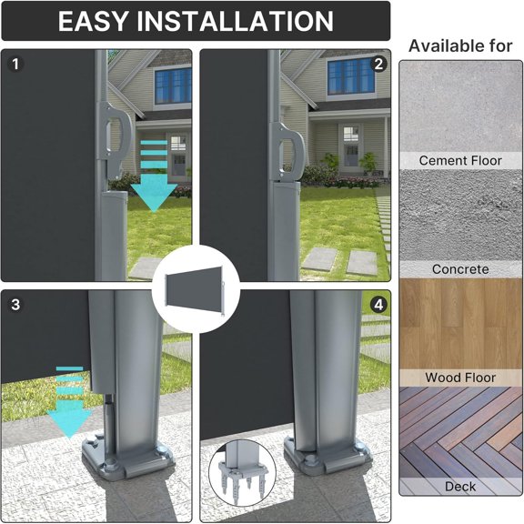 Retractable Outdoor Privacy Screen with UV Protection and Water Resistance, Folding Side Awning Sun Shade Wind Blocker for Patio Garden Backyard Terrace Deck in Dark Grey Color