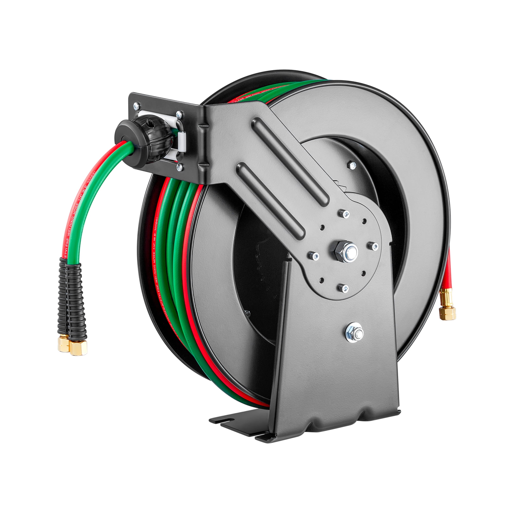 Retractable Oxygen Acetylene Welding Hose Reel, 1/4" x 50ft Twin Hose, 300 PSI Auto-Rewind Steel Reel with B-Style Fittings