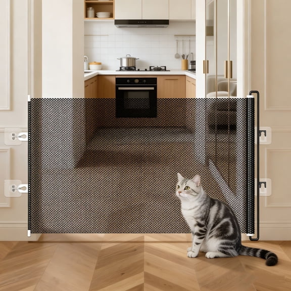 Retractable PVC Pet Gate, No Drill Expandable Mesh Barrier for Doorways and Stairs, Portable Transparent Indoor Divider for Dogs and Cats, SouMaox