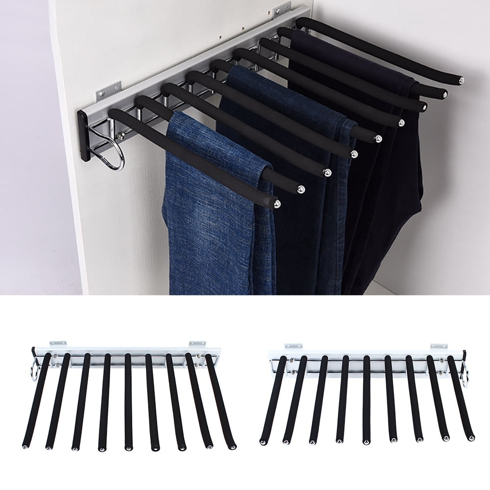 Flocking Rack Retractable Pants Hangers for Closet – Space-Saving 9-Rod Pants Rack ...