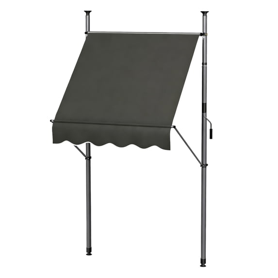 Retractable Patio Awning 5x4 ft, Manual UV Resistant Sunshade, Non-Screw Mount, Window/Door Cover, Adjustable Angle, Dark Gray