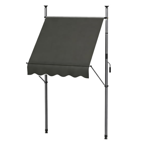 Retractable Patio Awning 5x4 ft, Non-Screw Outdoor Sun Shade, UV Protection, Adjustable Angle & Height, Dark Gray - for Window, Door, Deck