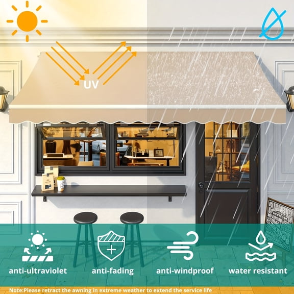 Retractable Patio Awning with UPF Sun Shade - Heavy-Duty Outdoor Canopy, Manual Crank, Easy Installation, Low Maintenance, Space-Saving for Balcony, Cafe, Restaurant, Shop, Balcony Cover