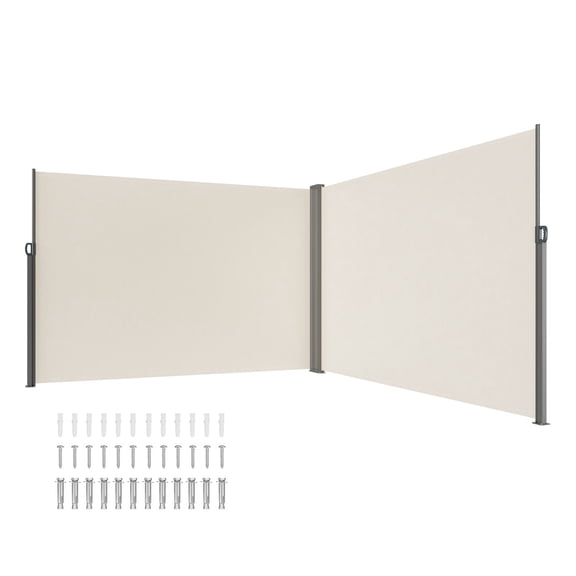 Retractable Patio Privacy Screen, 79"x236" Waterproof Wind Divider, 180g Polyester UV 30+ Awning for Balcony, Backyard, Deck, Beige