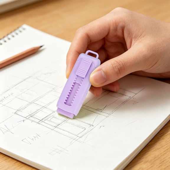 Retractable Pencil Eraser, Push-Pull Rubber Eraser, Slide Out Eraser with Protective Case, Replaceable Rubber Core, Ergonomic Plastic Sleeve for Mess-Free Erasing, Ideal for Office, Purple