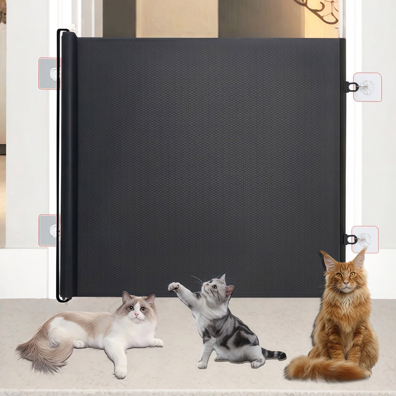 Retractable Pet Barrier Gate, No-Drill Expandable Dog & Cat Gate, Mesh Safety Gate for Doorways, Hallways, Stairs & Living Room