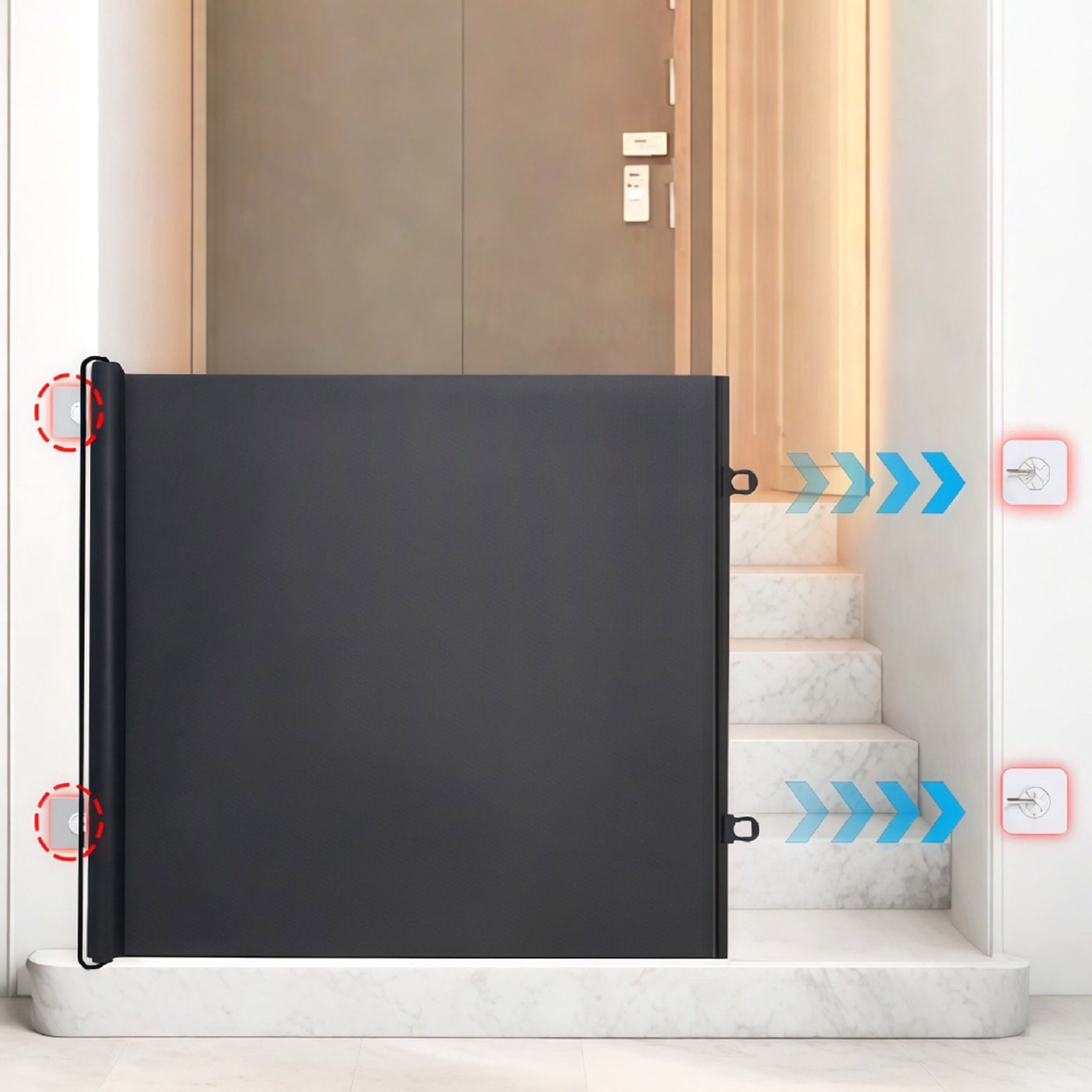 Retractable Pet Barrier Gate, No-Drill Expandable Dog & Cat Gate, Mesh Safety Gate for Doorways, Hallways, Stairs & Living Room