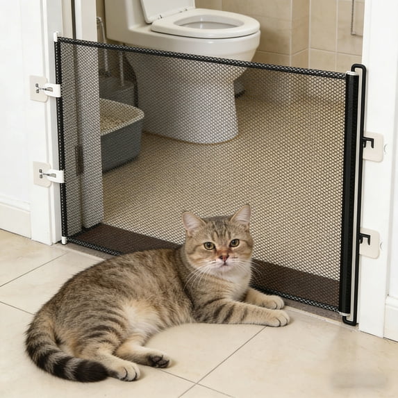 Retractable Pet Gate No Drill Mesh Safety Barrier Indoor Outdoor Dog Cat Gate For Doorways Stairs Hallways