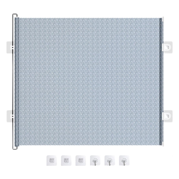 Retractable Pet Mesh Gate for Doorway, No-Drill Puppy Cat Barrier with Hooks and Adhesive Locators, Indoor Safety Fence for Stairs Hallway Balcony,19.7"x49.2"