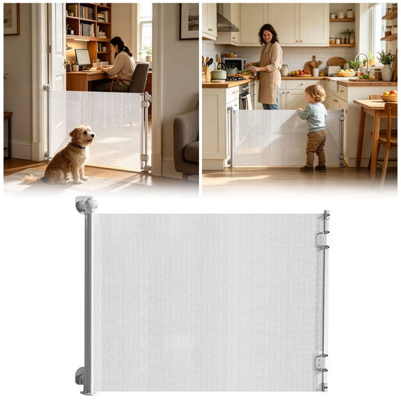 Retractable Pet Safety Gate, Adjustable Mesh Barrier for Dogs & Cats, No-Drill Indoor Gate for Stairs, Doorways, Home Safety, Puppy Containment (59x31.5IN)
