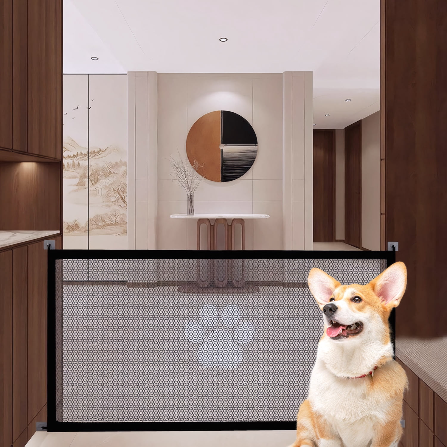 Retractable Pet Safety Gate, Indoor Portable Dog Barrier, 100 x 80 cm, Grey