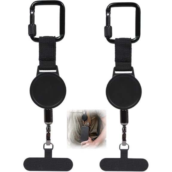 Retractable Phone Holder, Lanyard Steel Line Cellphone Strap with Locking Carabiner and Metal Tab for Outdoor Skiing Climbing