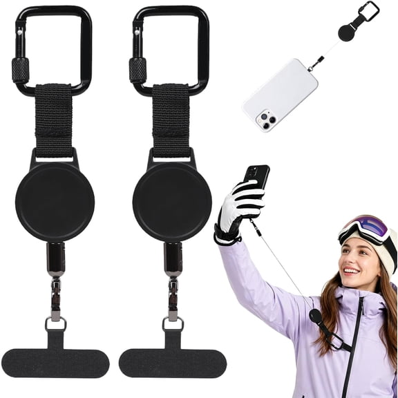 Retractable Phone Tether Anti Theft, Anti Pickpocket Phone Strap With Secure Locking Clip and 360 Anti-Tangle Design for Travel Hiking Skiing(2pcs