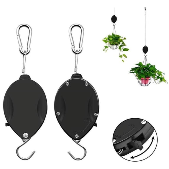 Retractable Plant Pulley Adjustable Hook For Hanging Plants, Pots And Bird Feeders(2 pcs, black)