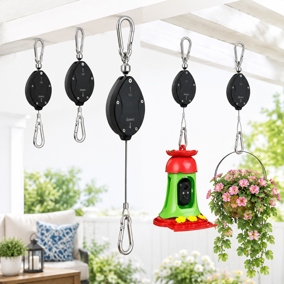 Retractable Plant Pulley Hanger, Black-4, Heavy Duty for Indoor and Outdoor Use