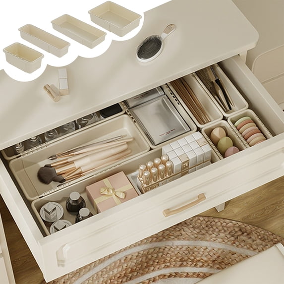 Retractable Plastic Drawer Organizer Bin, Stackable Storage Box for Kitchen Pantry, Dresser and Office Drawers (White, 15.15 x 6.29 x 2.36 in)