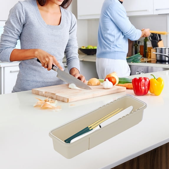 Retractable Plastic Drawer Organizer Bin, Stackable Storage Box for Kitchen Pantry, Dresser and Office Drawers (White, 15.15 x 6.29 x 2.36 in)