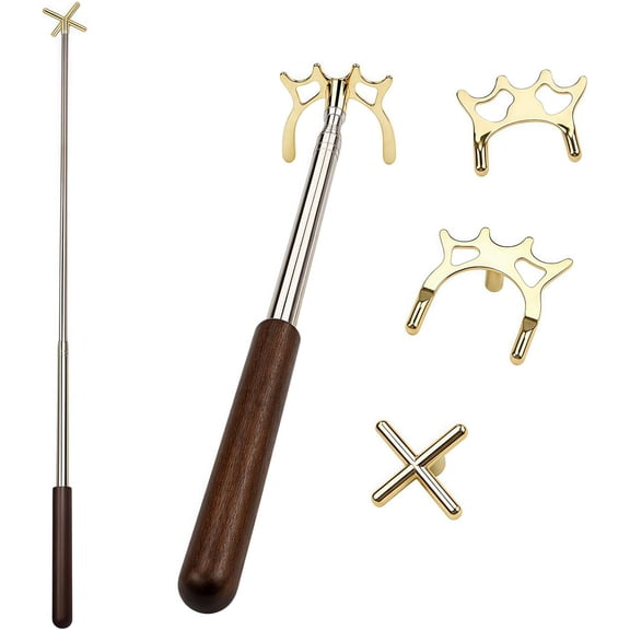 Retractable Pool Bridge Stick with 3 Removable Metal Bridge Heads, Premium Wooden Handle Adjustable Billiards Cue Rest, Portable Snooker Pool Table Accessories for Home, Club & Tournament