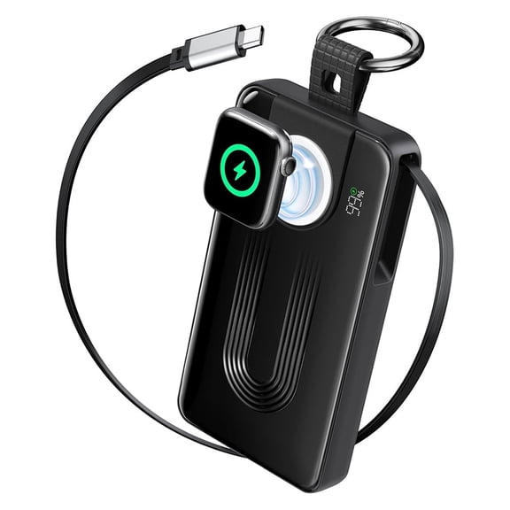 Retractable Portable Charger for Apple Watch, 10000mAh 20W Fast Charging Power Bank Built in Type-C Cable with LED Display, Travel Essentials Battery Pack for iPhone 16 15 iWatch Charger