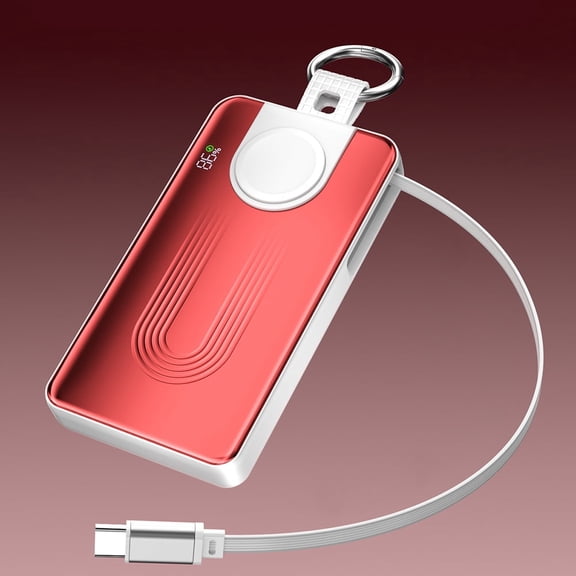 Retractable Portable Charger for Apple Watch, 10000mAh 20W Fast Charging Power Bank Built in Type-C Cable with LED Display, Travel Essentials Battery Pack for iPhone 16 15 iWatch Charger(Red)