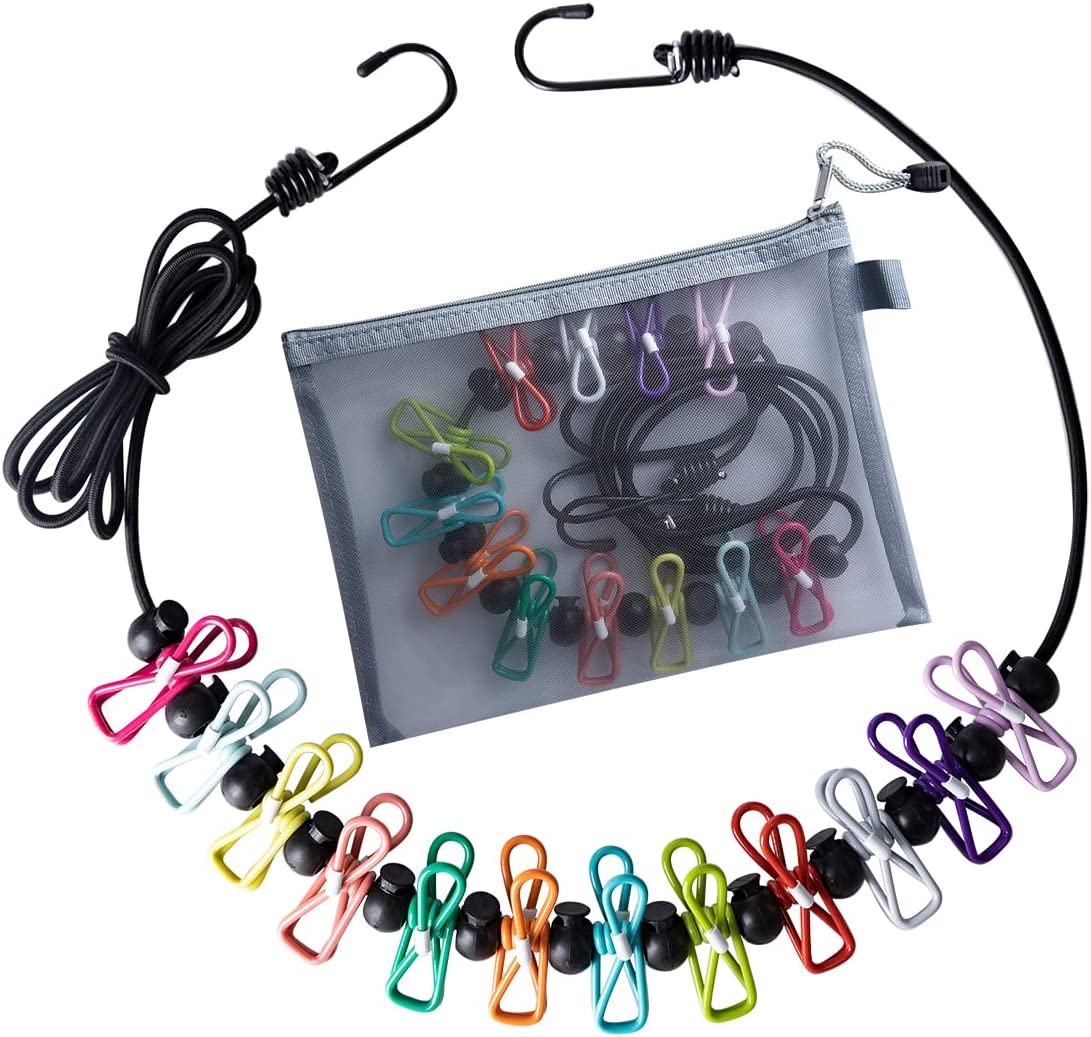 Retractable Portable Clothesline with Travel Bag， Outdoor Windproof Stretchy Clothesline with 12