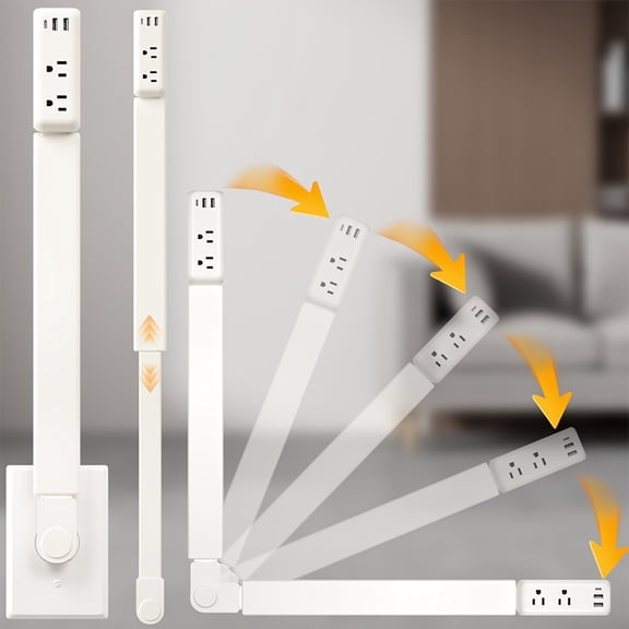 Retractable Power Socket Extender with USB-A/USB-C & 2 AC Outlets, 22"-34" Expandable 180 Rotating, Access Hard-to-Reach Outlets for Sofa Bedside Desk Home Office Study Work