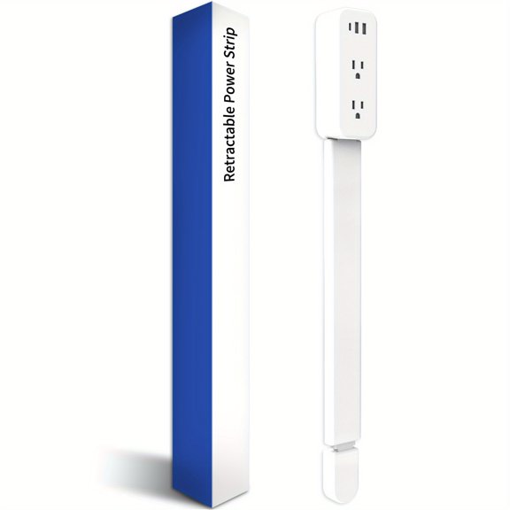 Retractable Power Socket Extender with USB-A, USB-C, and Dual AC Outlets, Extends from 22 to 34 Inches with 180-Degree Rotation for Accessing Hard-to-Reach Wall Outlets