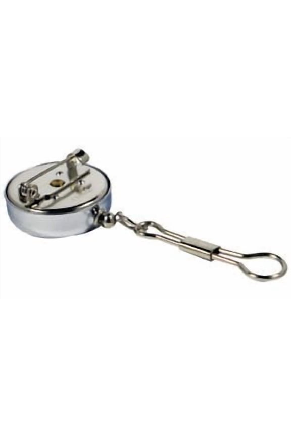 Retractable Pull Reel Key Chains Chrome Plated Stainless Steel 1" Pin-on
