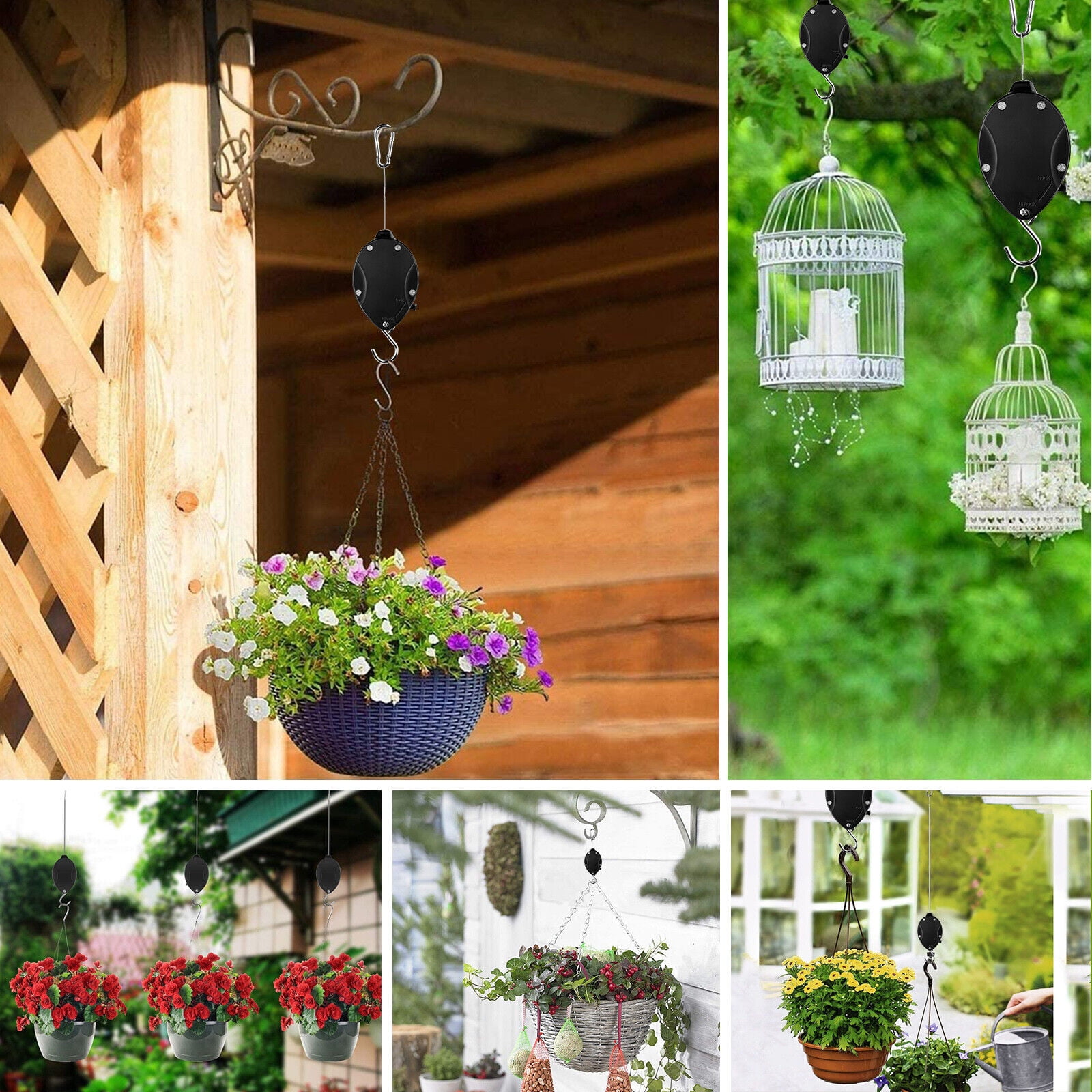 Retractable Pulley Hanging Basket Pull Down Hanger Garden Plant Hooks w