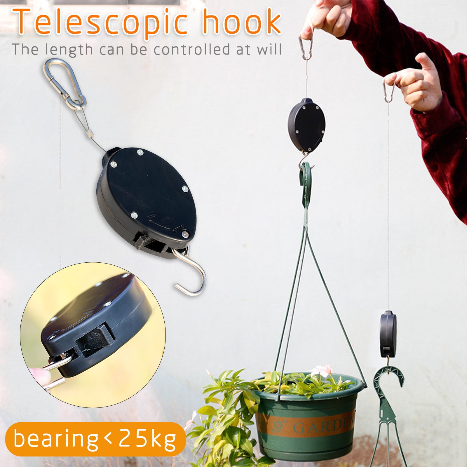 Retractable Pulley Hanging Basket Pull Down Hanger Garden Plant Pots