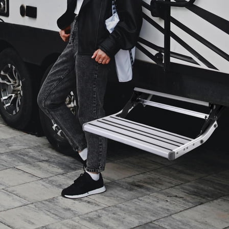 Retractable RV Steps 330 LBS Load Capacity, Foldable Aluminum Alloy Steps, Thickened Steel Plate Trailer Steps, Non-Slip Design, Ideal for RV, Trailer