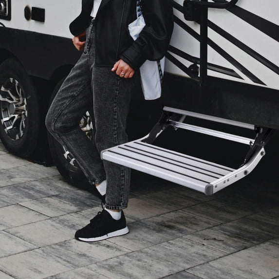 Retractable RV Steps 330 LBS Load Capacity, Foldable Aluminum Alloy Steps, Thickened Steel Plate Trailer Steps, Non-Slip Design, Ideal for RV, Trailer