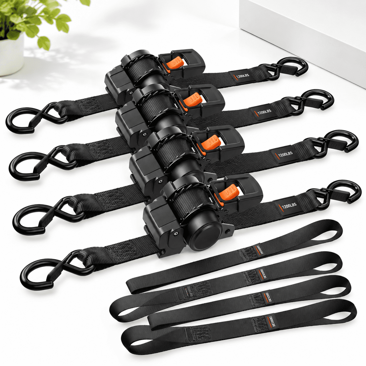 Retractable Ratchet Straps - 1 Inch X 10 Feet Heavy Duty Handle-press ...