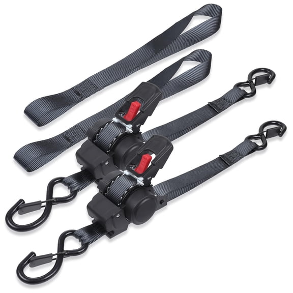 Retractable Ratchet Straps 1in X 12ft(2PK)-1500lb Break Strength, Heavy Duty Ratchet Straps Self Retractable Tie Downs With Soft Loops For Motorcycle, Dirt Bike, Cargo, Truck Accessories