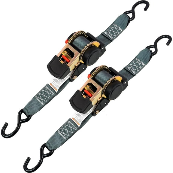 Retractable Ratchet Straps (2 Inch x 10 Feet)  Heavy Duty 2-Pack, 1,333 lbs Break Strength, Self-Retracting Tie Downs for Motorcycle, Truck, Trailer, Cargo, and More