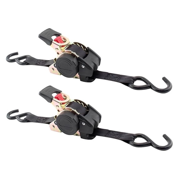 Retractable Ratchet Tie Down Straps 1in x 10ft - Heavy Duty 1500lb Capacity - Black Pack of 2 - Secure Cargo Straps for Trucks, Boxes, Furniture