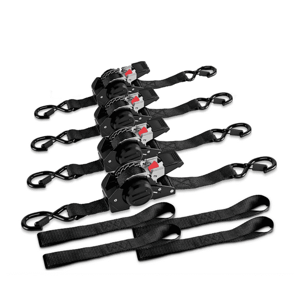 Retractable Ratchet Tie Down Straps - 1 Inch x 10 Feet (1600 LB Break Strength) Heavy Duty Self Retracting Ratchet Straps, for Trucks/ATV/Motorcycle/Cargo/HouseholdBlack/2 Pack