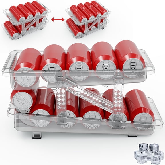 Retractable Refrigerator Organizer Bins Can Dispenser Storage Organizer Bins 2-layer Automatic Rolling Beverage Soda Can Storage Box for Fridge Beverage Organizer for Beer Soda Organizer