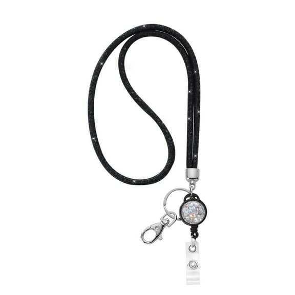 Retractable Rhinestones Lanyard Keychain Necklace For Key & Badge Card Holder
