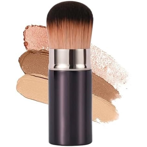 Retractable Round Kabuki Brush for Foundation, Blush & Bronzer, Dense Travel Makeup Brush for Liquid, Cream & , Soft Buffing & Blending Tool for Full Coverage ()
