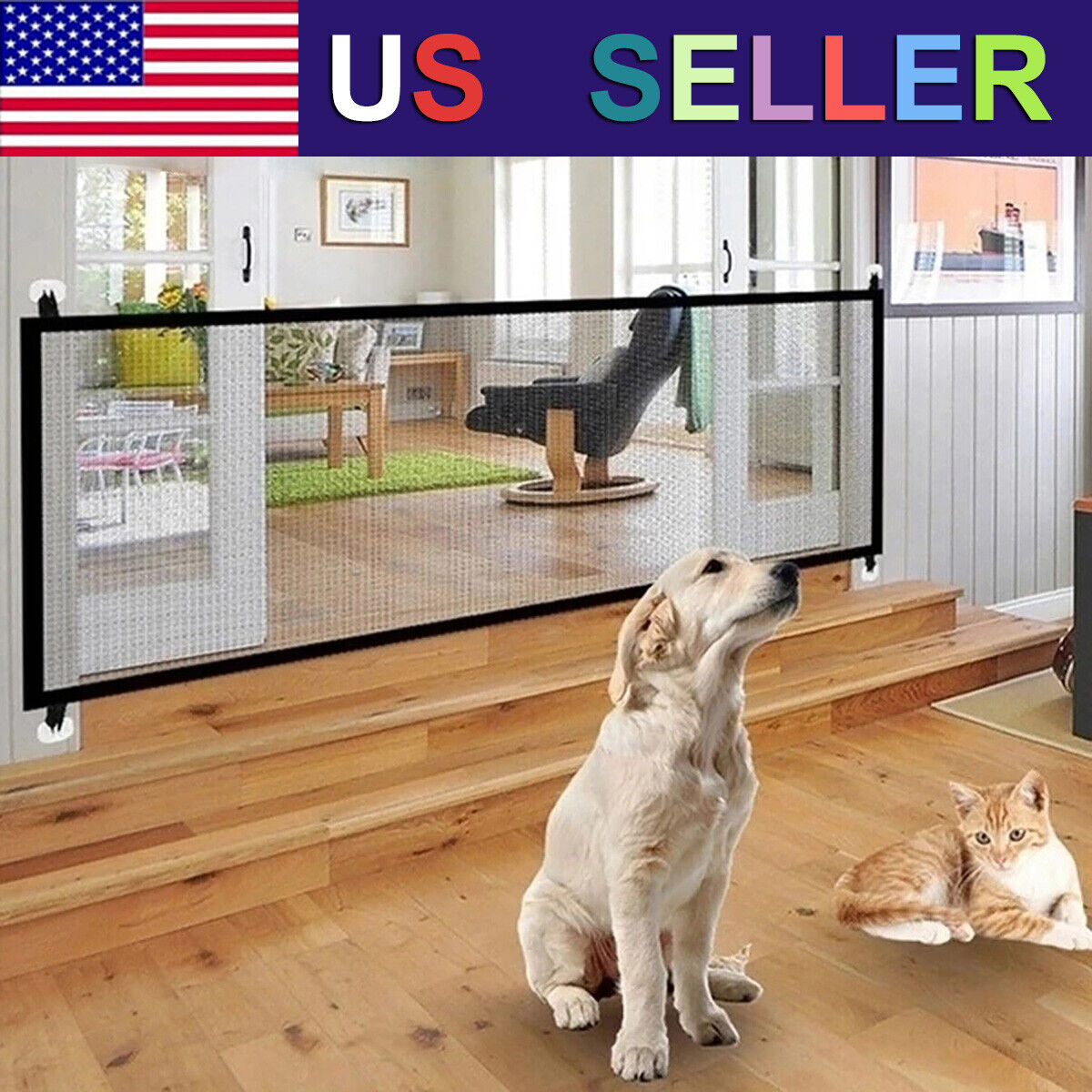 Retractable Safe Gate Pet Dog Barrier Net Guard Fence Enclosure Room