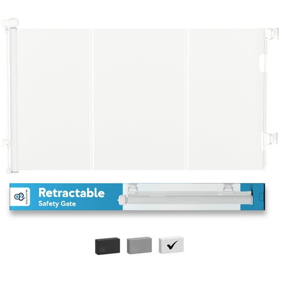 Retractable Safety Gate 34"x71" for Stairs & Doorways – Mesh Barrier for Pets & Home Use Indoor/Outdoor White
