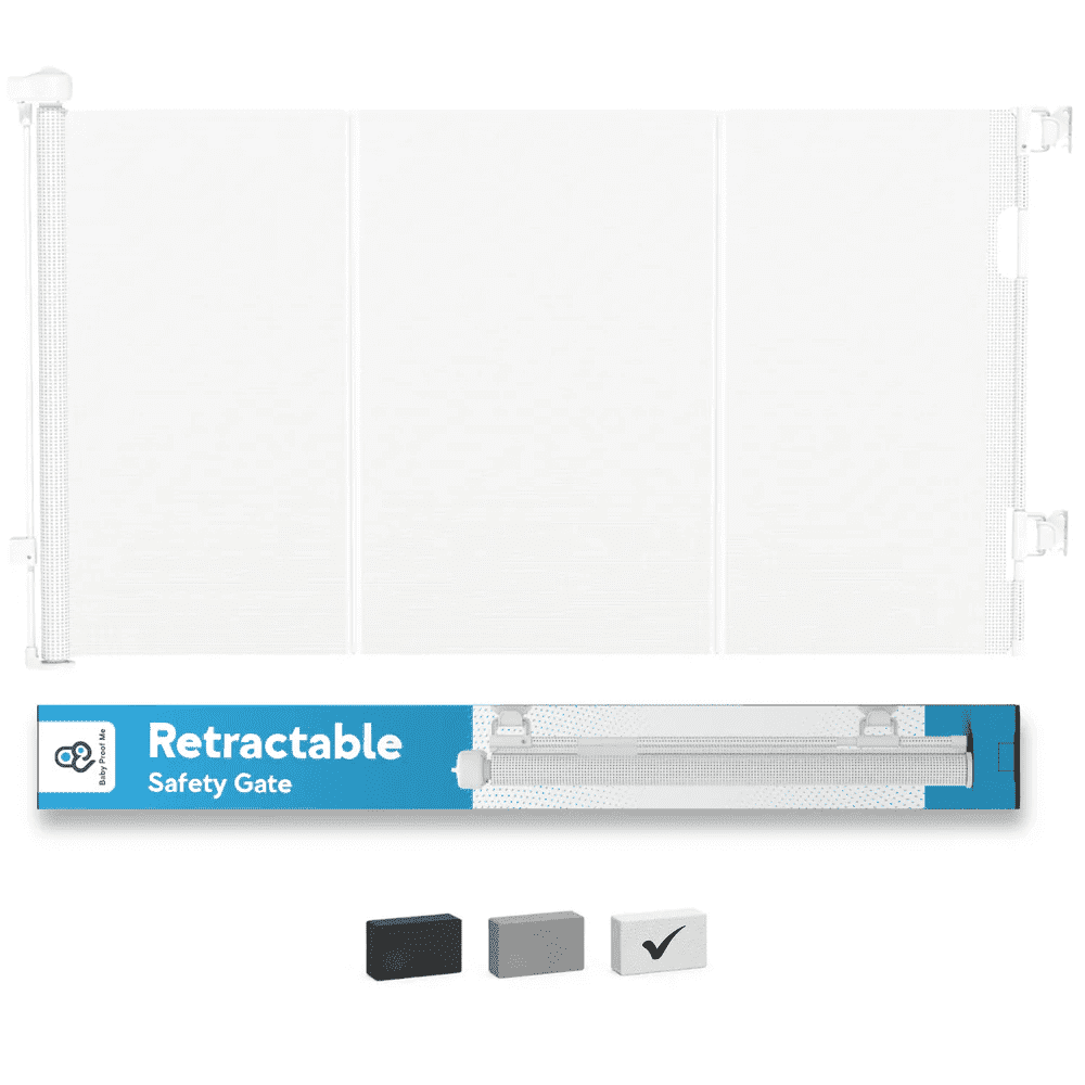 Baby Proof Me Retractable Baby Gate, Extra Wide Mesh Child Safety Gate, 34" Tall x 71" Wide, White