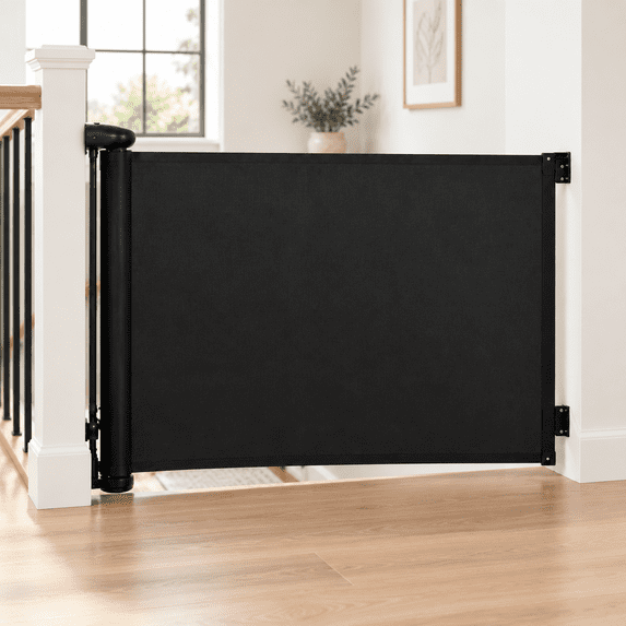 Retractable Safety Gate, Black, 71 Inches Wide, 33 Inches Tall, For ...