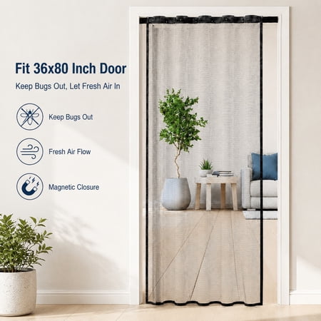 Retractable Screen Door, Fits 36 x 80 Inch Doors, Durable Fiberglass Mesh with Sliding Track, Magnetic Easy Install Screen Door for Front, Patio, Balcony, and French Doors, Insect and Bug Protection
