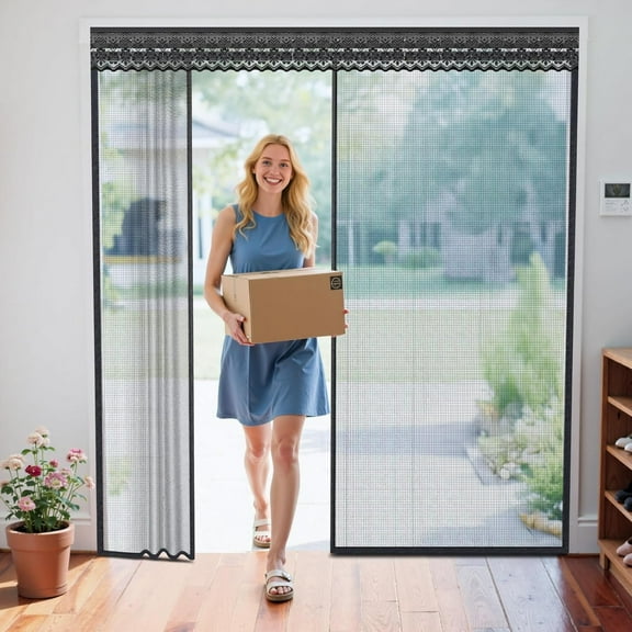 Retractable Screen Door with Sliding Track for 72x80 Inch Doors, Pet-Friendly Magnetic Fiberglass Mesh Screen to Keep Bugs Out, Fully Retractable for Balcony, Patio, French, and Sliding Doors